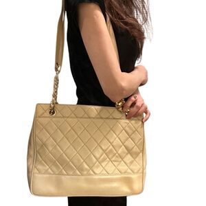 CHANEL Tan Quilted Leather Shoulder Bag